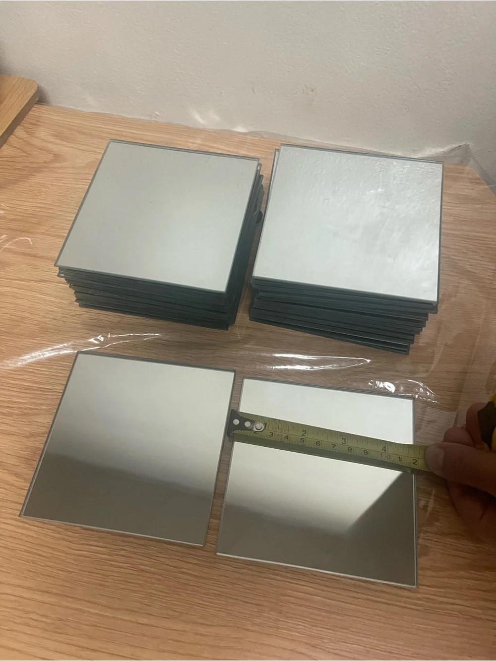 Small square mirrors with a smooth seamed edge 30 pieces